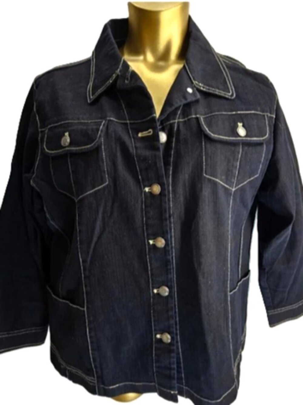 Chico's Black Denim Jacket W/ Contrast Stitching size 3
